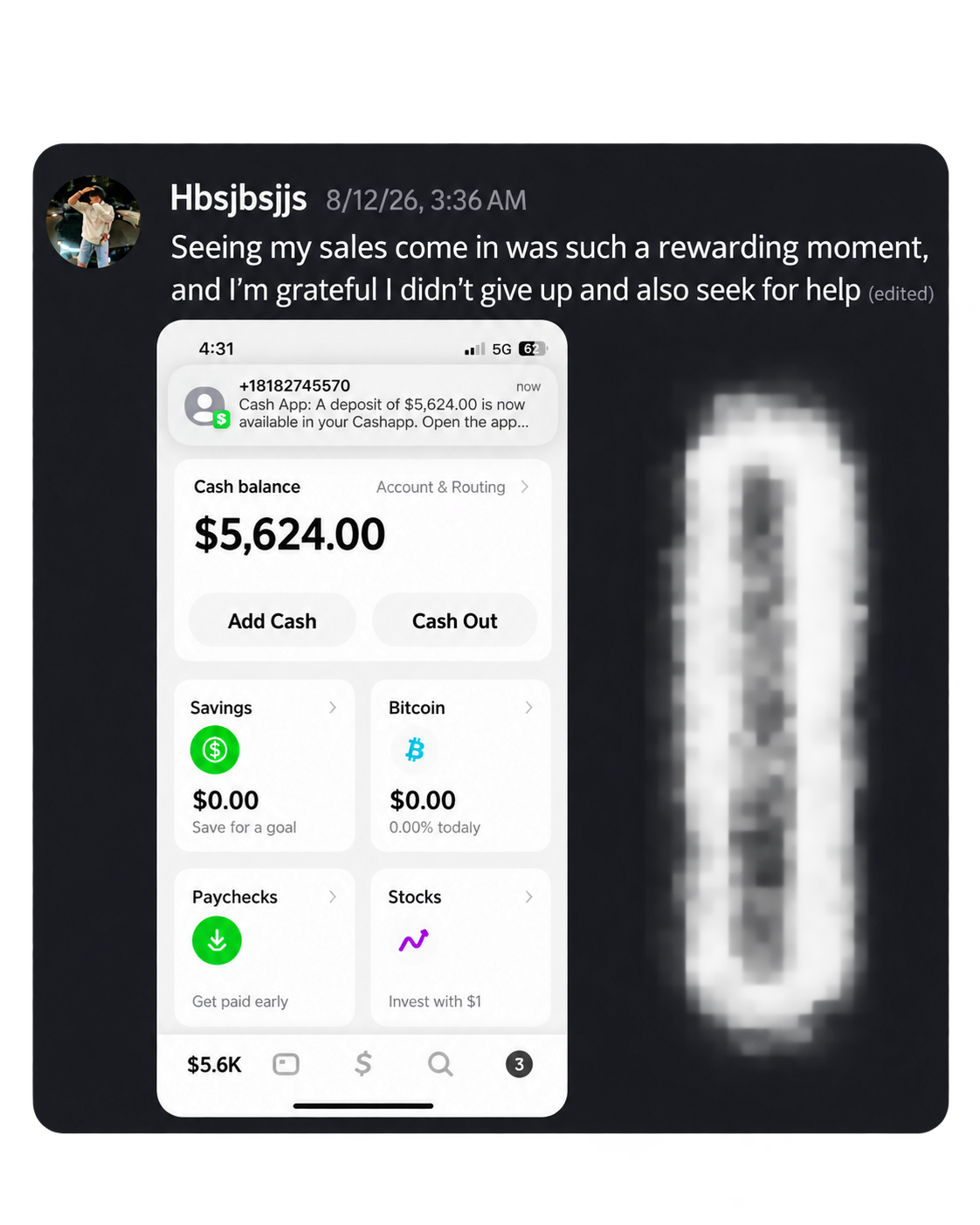 Community post sharing a sales screenshot