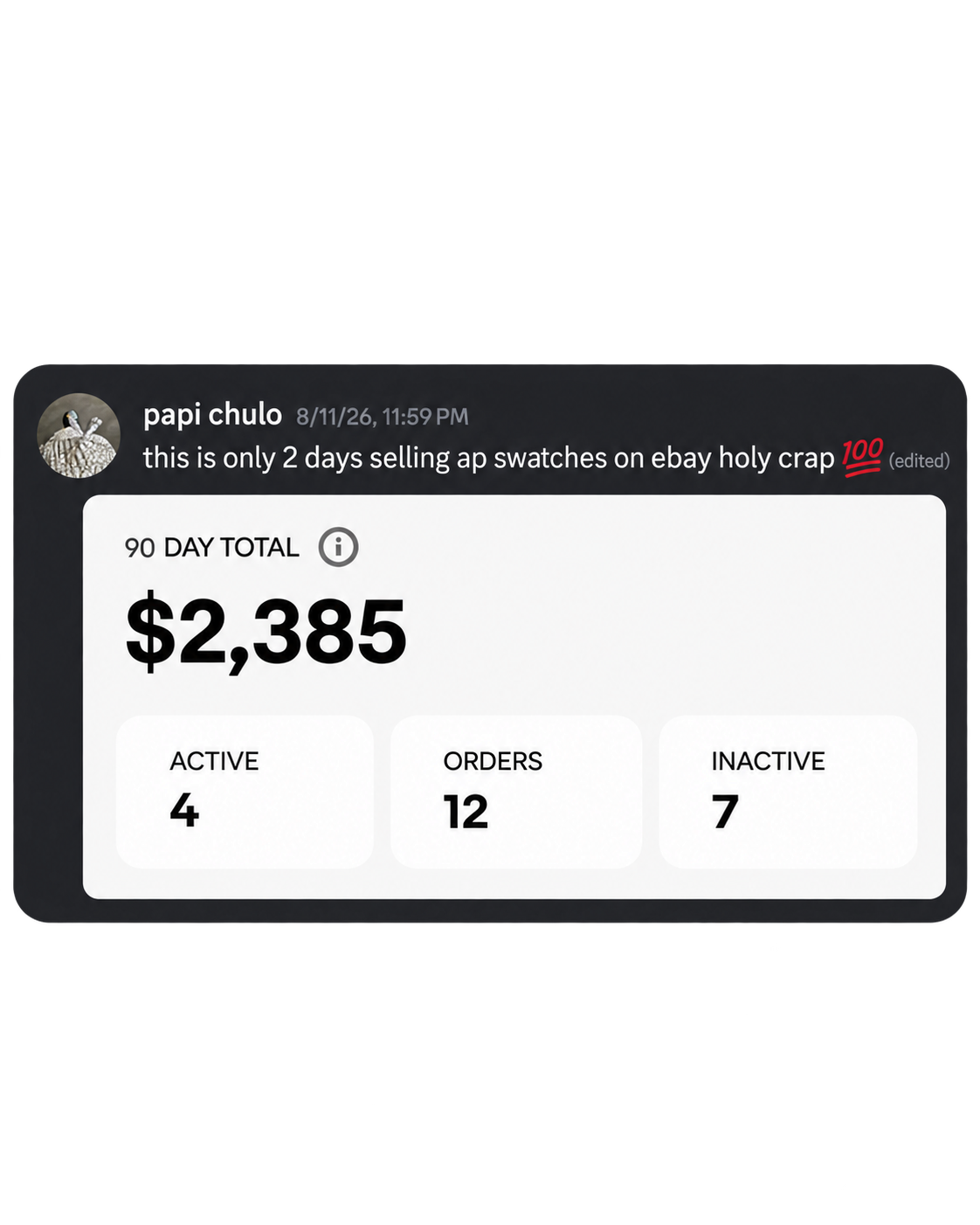 Community member's eBay sales screenshot
